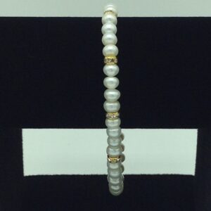 White Flat Pearls With CZ Chakri 1 Layers Bracelet JBG0125