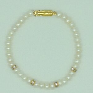 White Flat Pearls With CZ Chakri 1 Layers Bracelet JBG0125
