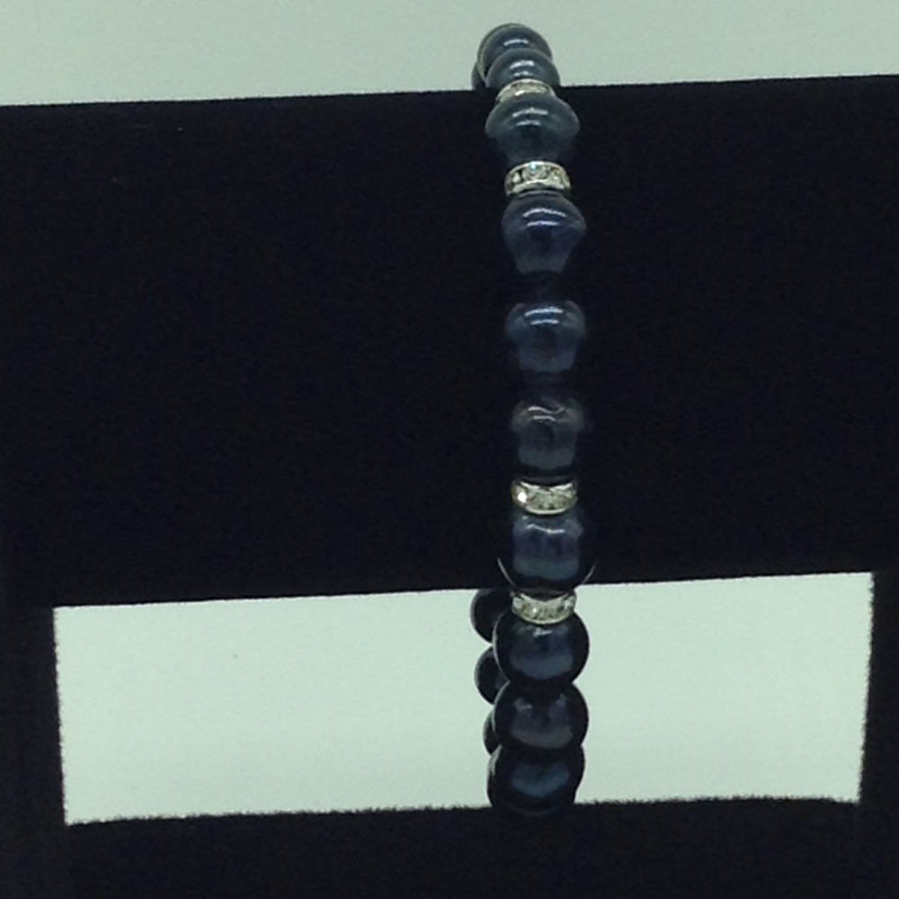 Black Round Graded Pearls With CZ Chakri 1 Layers Bracelet JBG0124