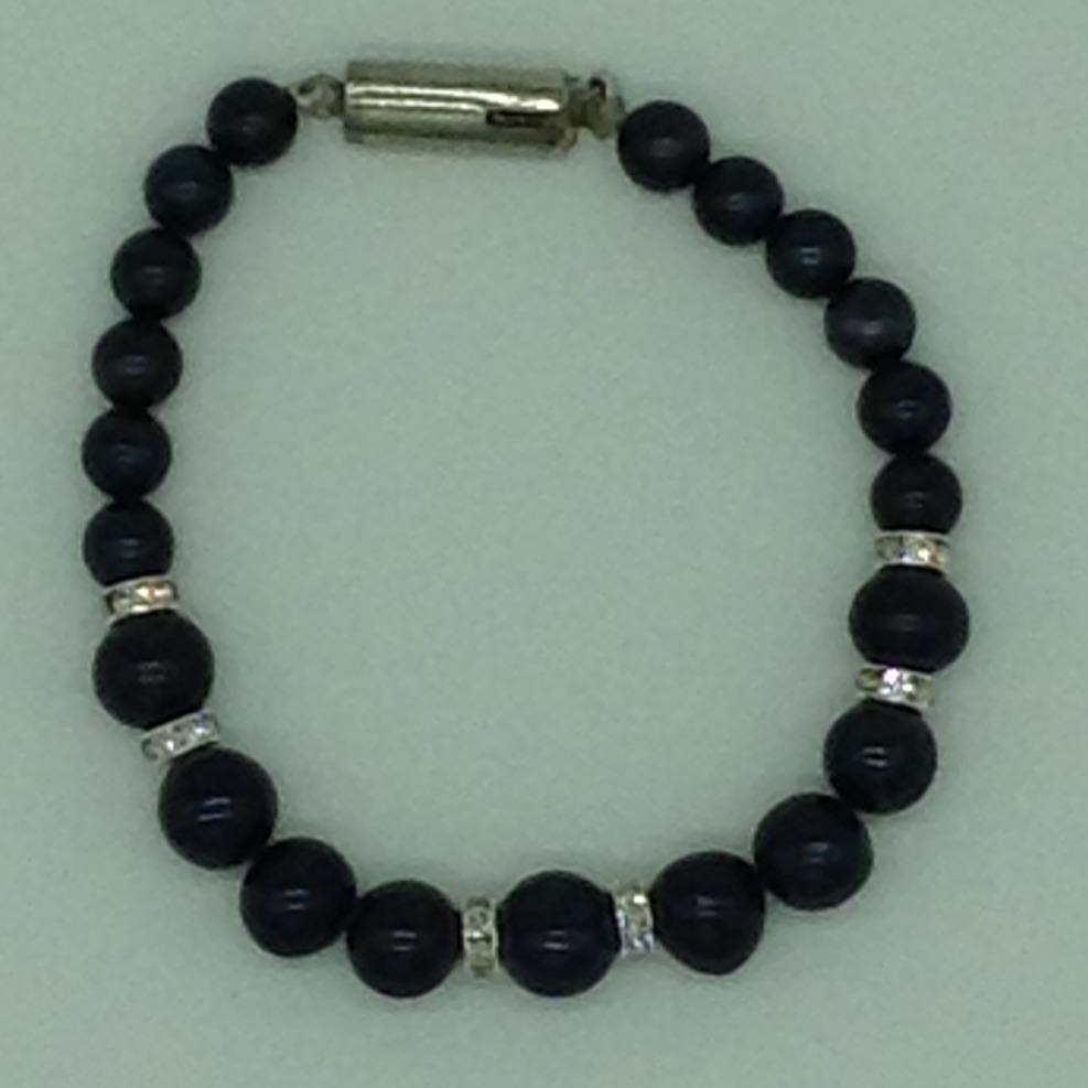 Black Round Graded Pearls With CZ Chakri 1 Layers Bracelet JBG0124