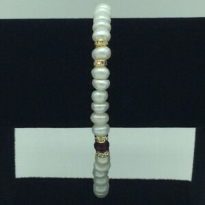 White Flat Pearls And Red Semi With CZ Chakri 1 Layers Bracelet JBG0120