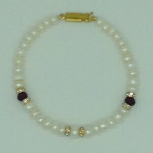 White Flat Pearls And Red Semi With CZ Chakri 1 Layers Bracelet JBG0120