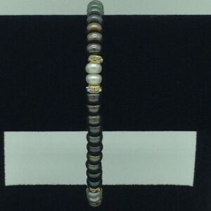 White And Brown Flat Pearls With CZ Chakri 1 Layers Bracelet JBG0113