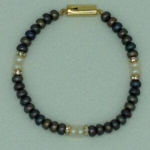 White And Brown Flat Pearls With CZ Chakri 1 Layers Bracelet JBG0113