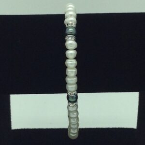 White And Black Flat Pearls With CZ Chakri 1 Layers Bracelet JBG0112