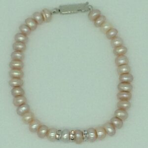 Pink Flat Pearls With CZ Chakri 1 Layers Bracelet JBG0110