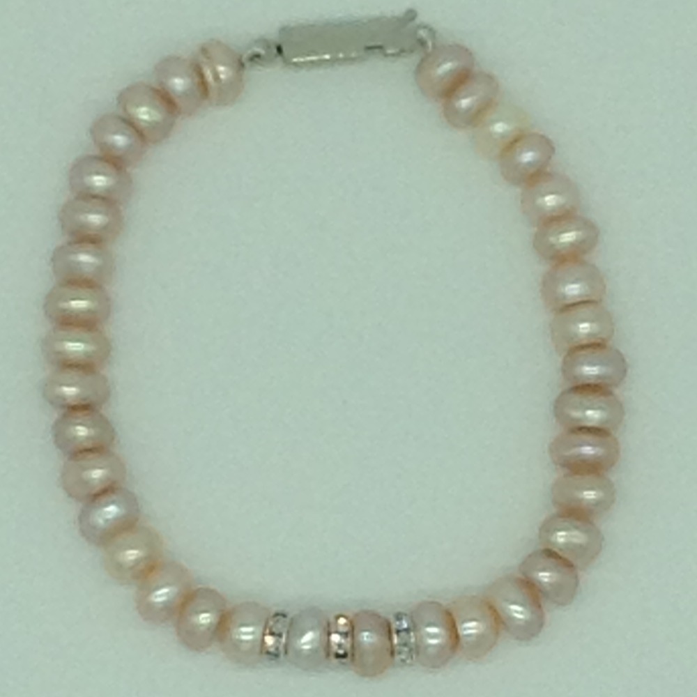 Pink Flat Pearls With CZ Chakri 1 Layers Bracelet JBG0110