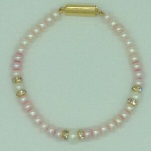 White And Pink Flat Pearls With CZ Chakri 1 Layers Bracelet JBG0102