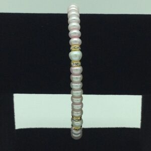 White And Pink Flat Pearls With CZ Chakri 1 Layers Bracelet JBG0102