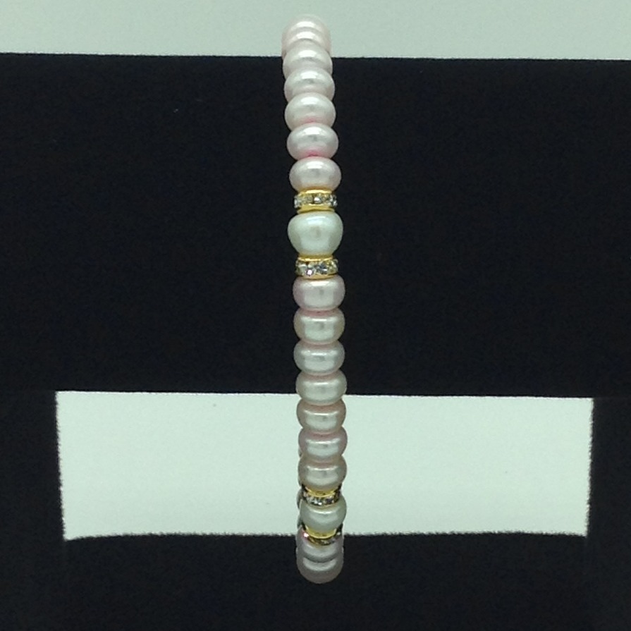 White And Pink Flat Pearls With CZ Chakri 1 Layers Bracelet JBG0102