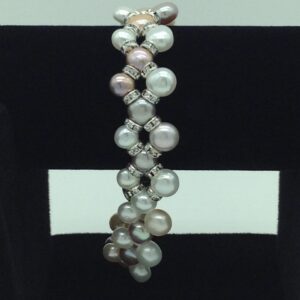 Multi colour zigzag pearls cz chakri 3 layers bracelet jbg0097