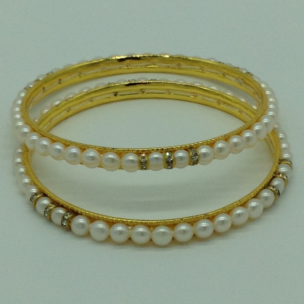 White Button Pearls And CZ Chakri Bangles JBG0090