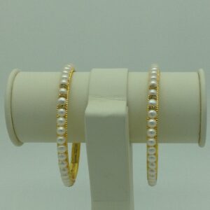 White Button Pearls And CZ Chakri Bangles JBG0090