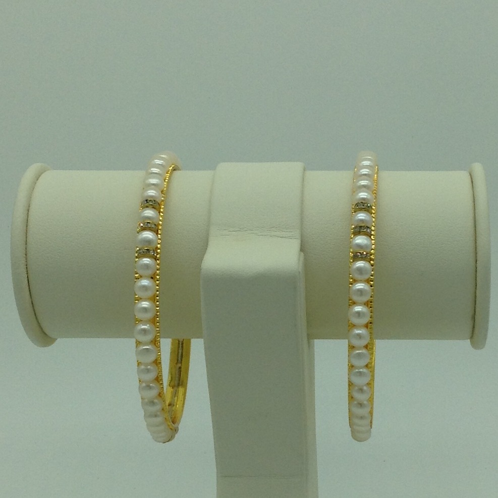 White Button Pearls And CZ Chakri Bangles JBG0090