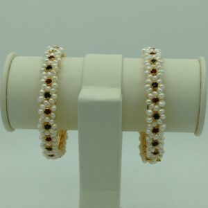 Pearls and red, green cz stones flower bangles jbg0087