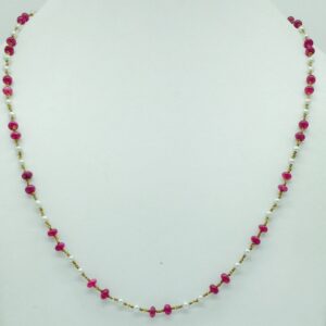 White Freshwater Round Pearls With Ruby Gold Taar Mala JGT0012