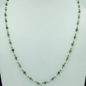White Freshwater Round Pearls With Emeralds Gold Taar Mala JGT0011