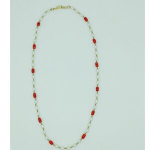 White Oval Pearls With Corals Dholki Gold Taar Necklace JGT0010