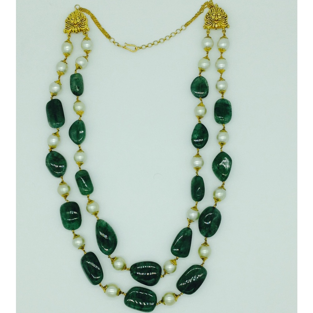 South Sea Pearls With Beryl Tumbles Gold Taar Necklace JGT0009