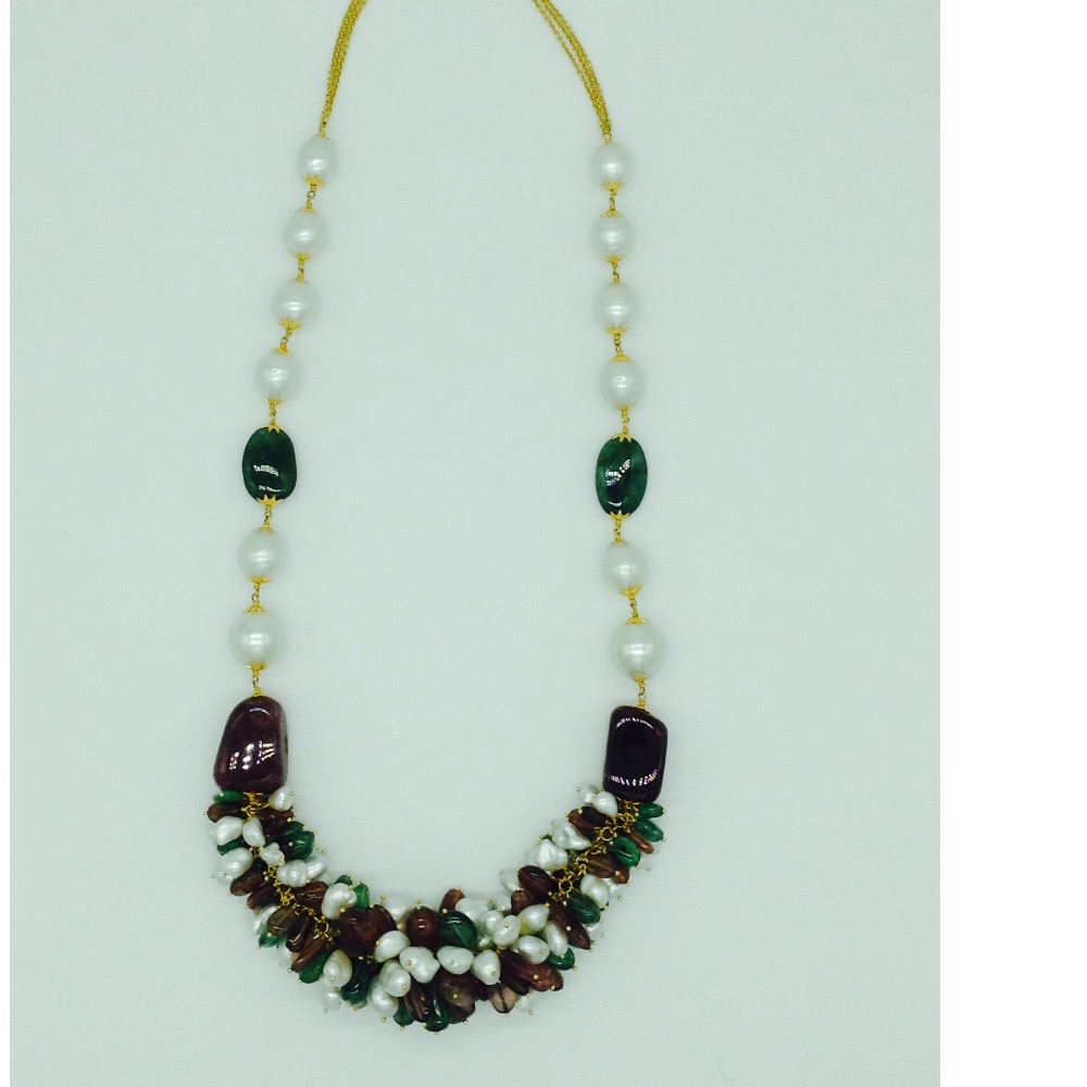 South sea pearls, Emerald and Tormaline Gold Taar Necklace JGT0008