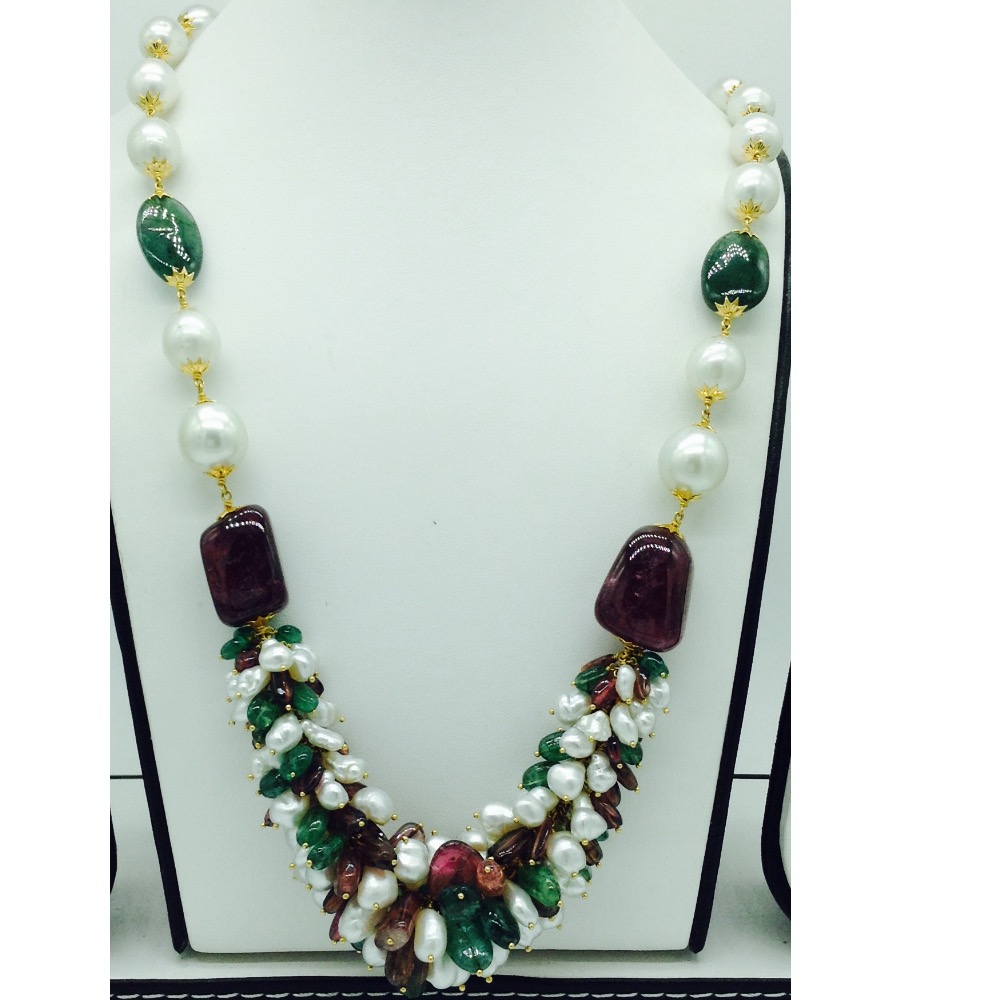 South sea pearls, Emerald and Tormaline Gold Taar Necklace JGT0008