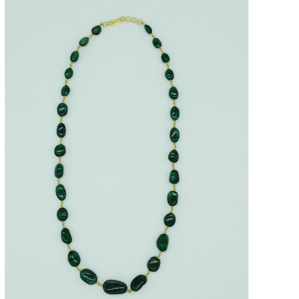 Green Emerald Oval Tumbles Gold Taar Necklace JGT0007