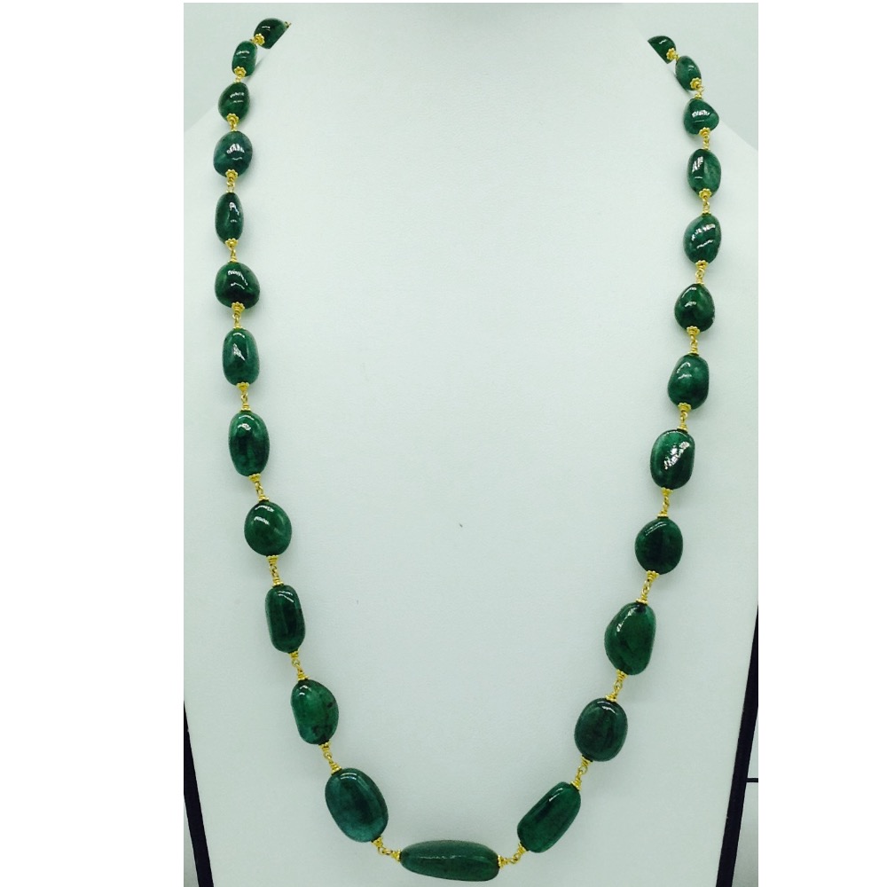 Green Emerald Oval Tumbles Gold Taar Necklace JGT0007