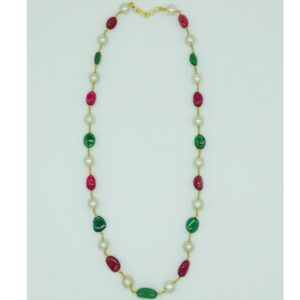 South Sea Pearls With Ruby,Emerald Tumbles Gold Taar Necklace JGT0006