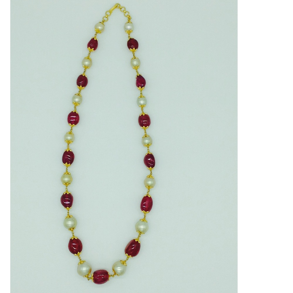 South Sea Pearls With Ruby Tumbles Gold Taar Necklace JGT0005