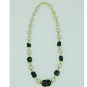 South Sea Pearls With Emerald Tumbles Gold Taar Necklace JGT0003