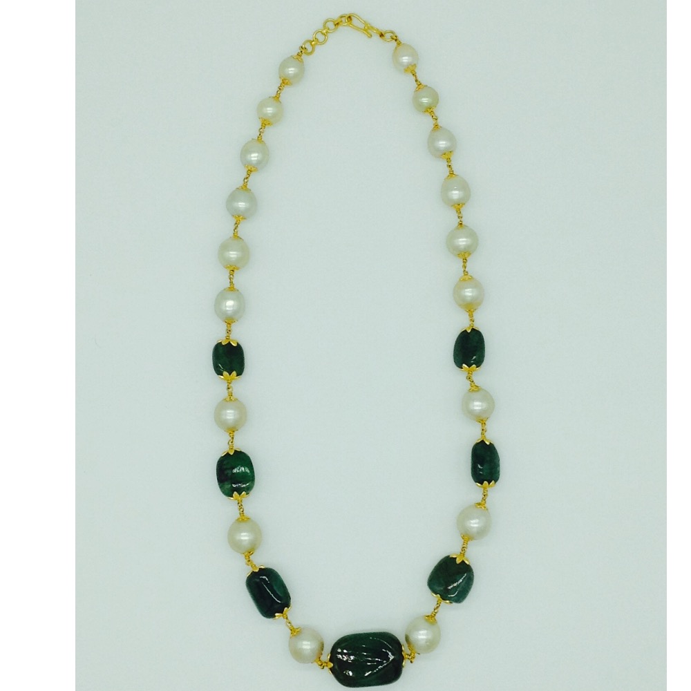 South Sea Pearls With Emerald Tumbles Gold Taar Necklace JGT0003