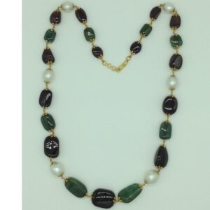 South Sea Pearls Emerald Tormaline Tumbles Gold Taar Necklace JGT0002