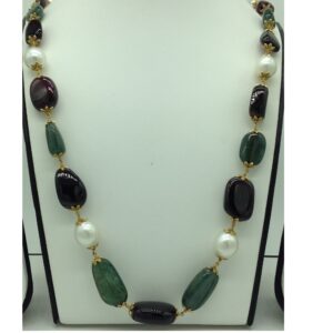 South Sea Pearls Emerald Tormaline Tumbles Gold Taar Necklace JGT0002
