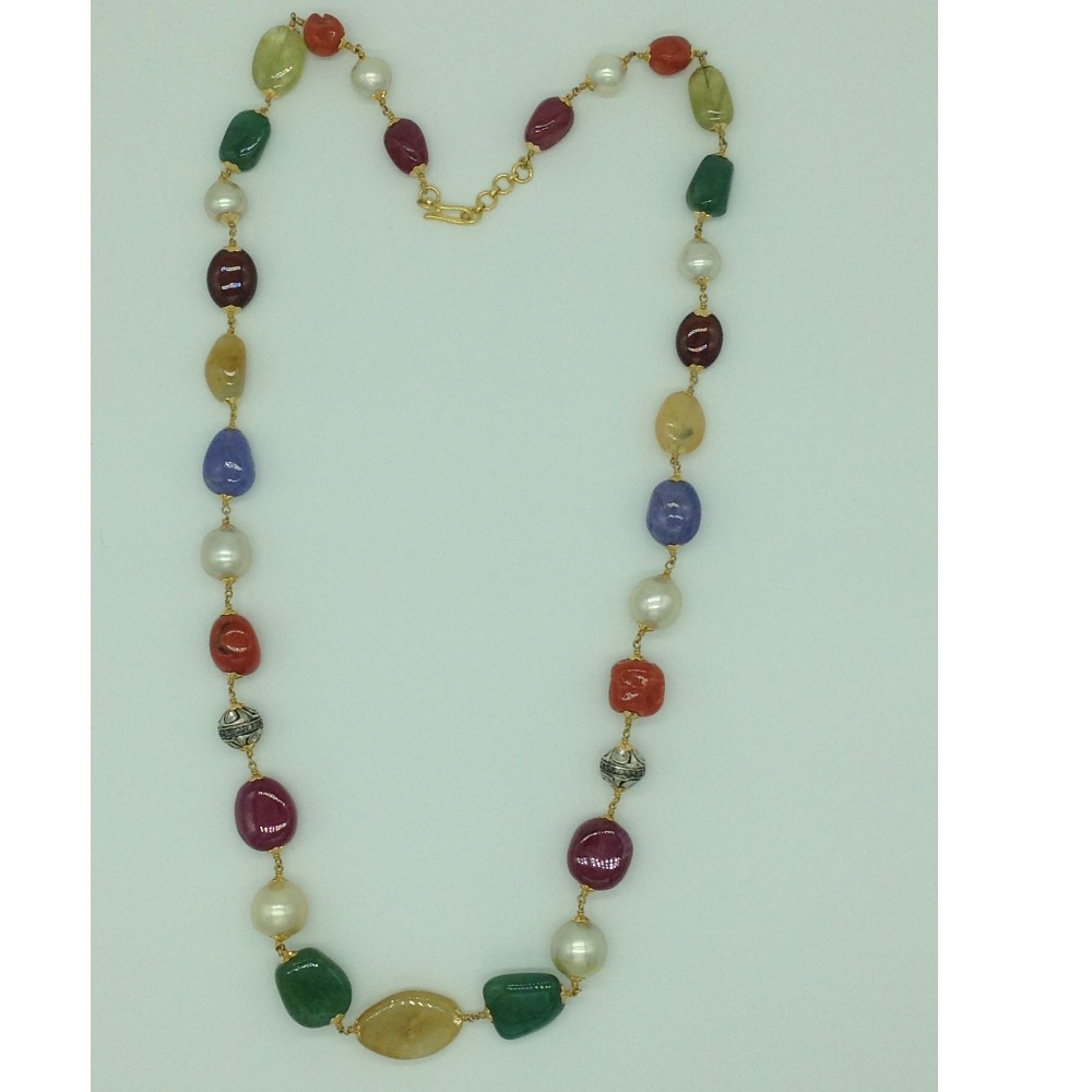 South Sea Pearls Navratan Gold Taar Necklace JGT0001