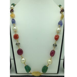 South Sea Pearls Navratan Gold Taar Necklace JGT0001