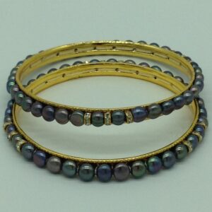 Black Button Pearls And CZ Chakri Bangles JBG0085