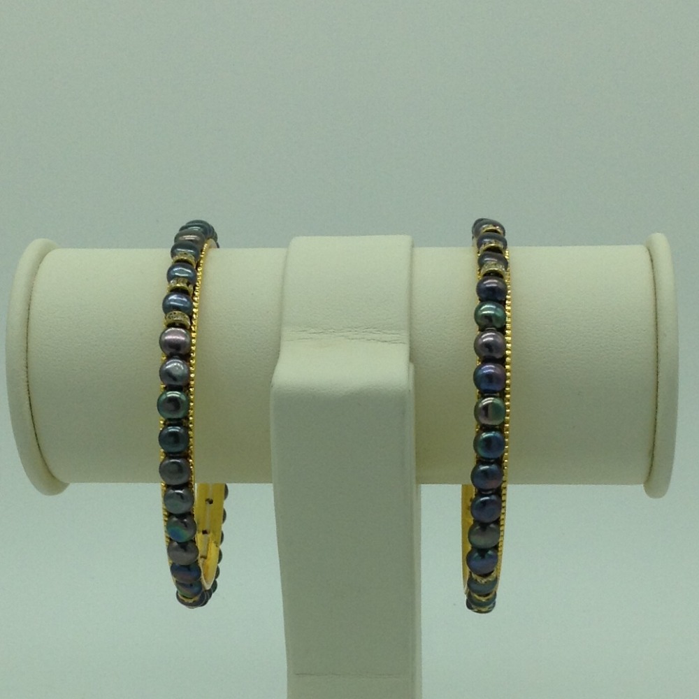 Black Button Pearls And CZ Chakri Bangles JBG0085