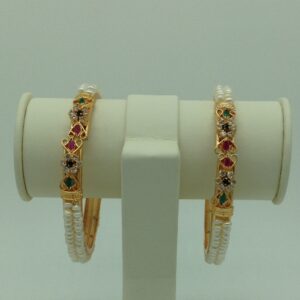 Pearls and Tri Colour CZ Stones 2 Layers Bangles JBG0084