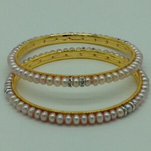 Pink Flat Pearls And CZ Chakri Bangles JBG0083