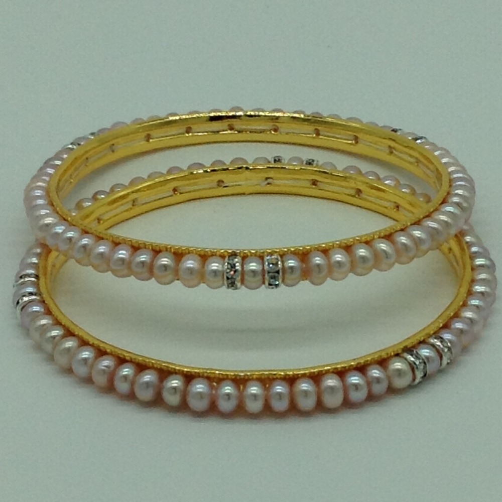 Pink Flat Pearls And CZ Chakri Bangles JBG0083