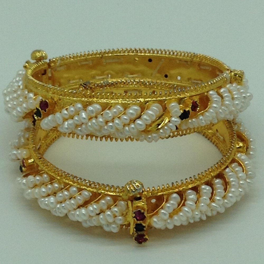 Pearls and red, green cz stones baldar bangles jbg0077