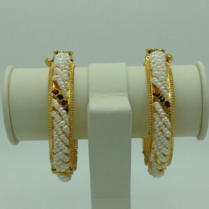 Pearls and red, green cz stones baldar bangles jbg0077
