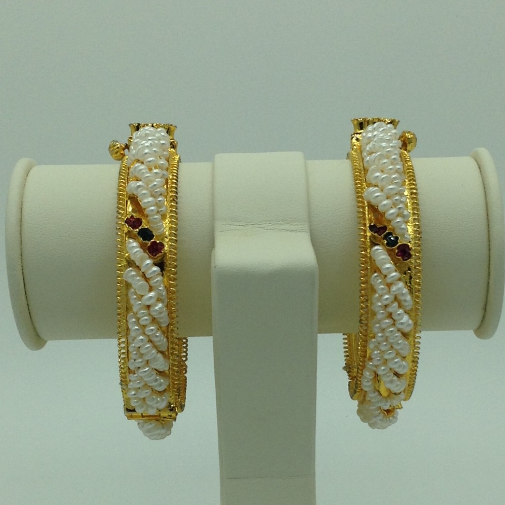 Pearls and red, green cz stones baldar bangles jbg0077