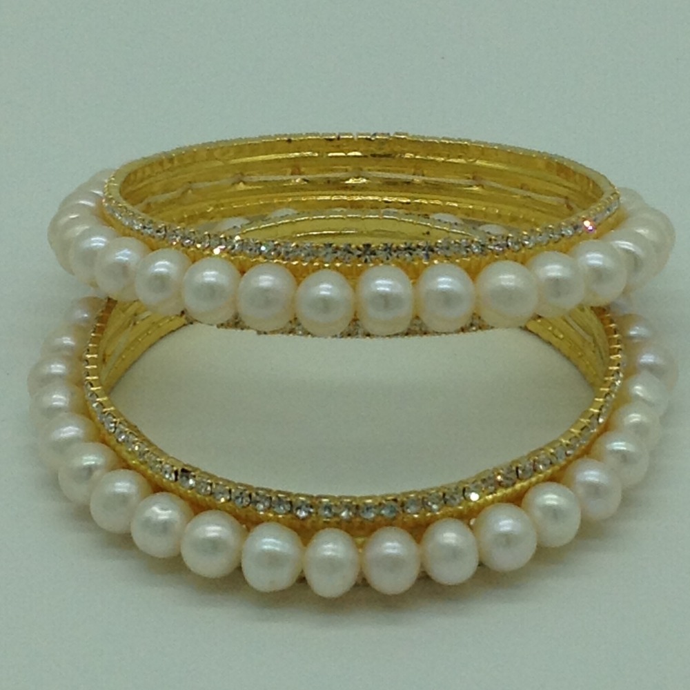 White Potato Pearls And CZ Bangles JBG0076