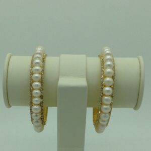 White Potato Pearls And CZ Bangles JBG0076