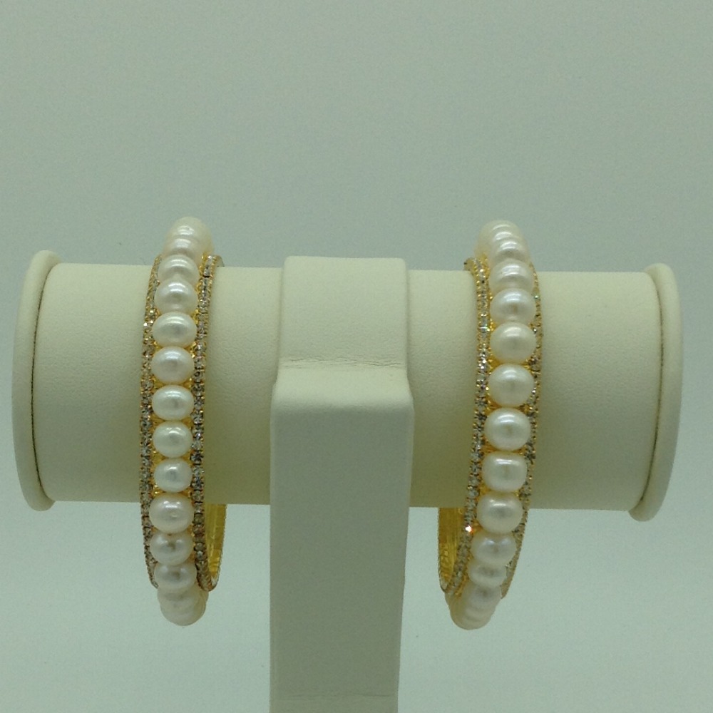White Potato Pearls And CZ Bangles JBG0076