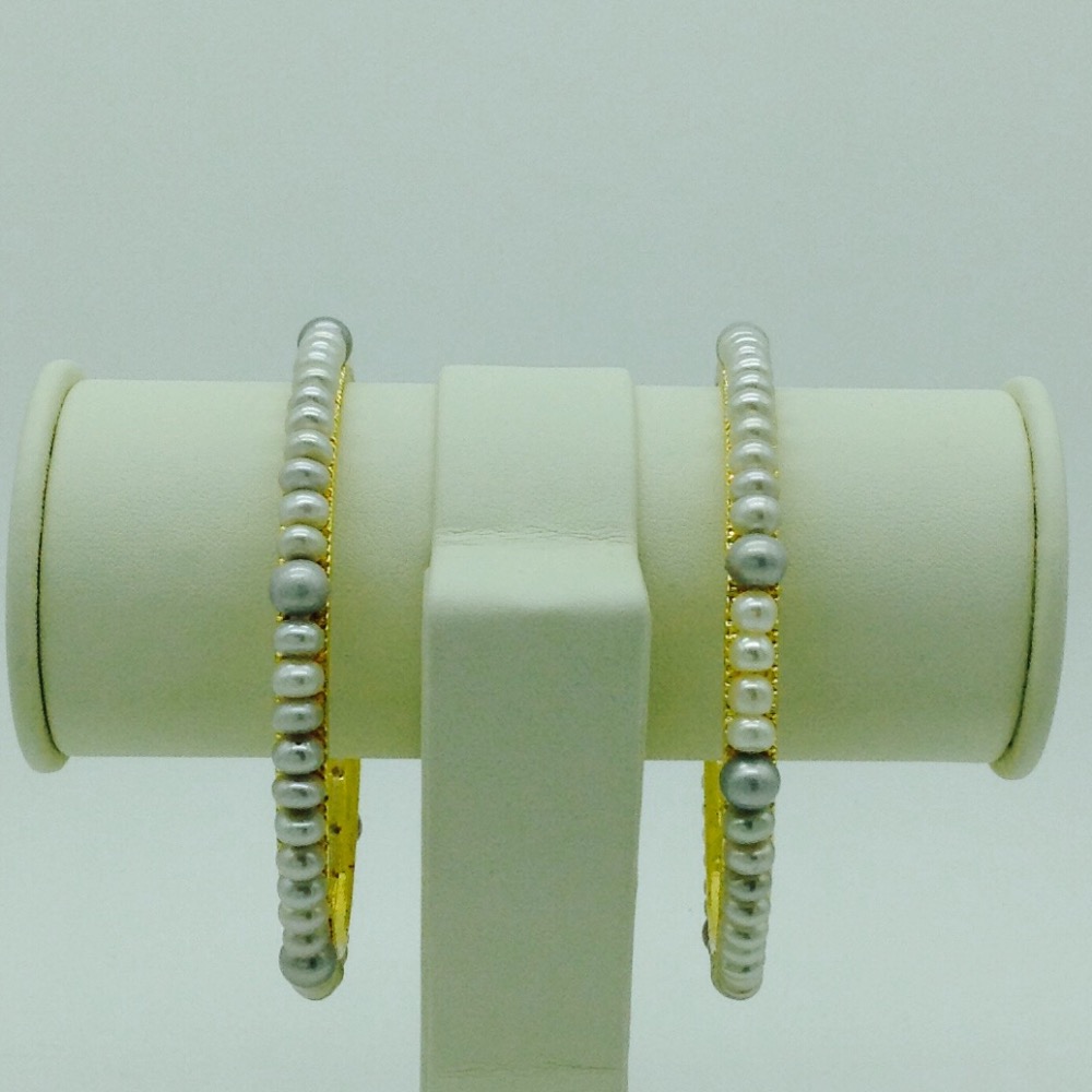 White and Grey Flat Pearls Bangles JBG0073