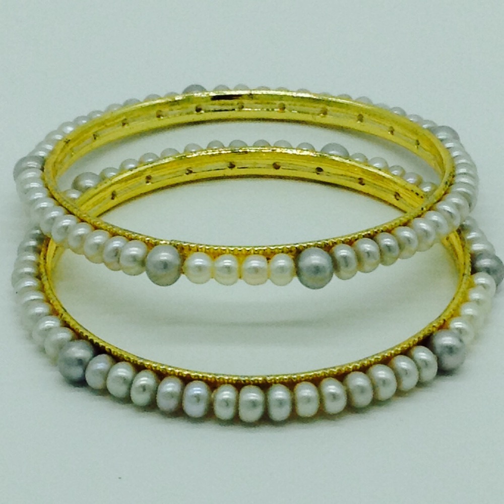 White and Grey Flat Pearls Bangles JBG0073
