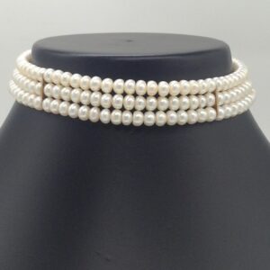 Freshwater Cream Flat Pearls 3 Layers Choker JPM0360
