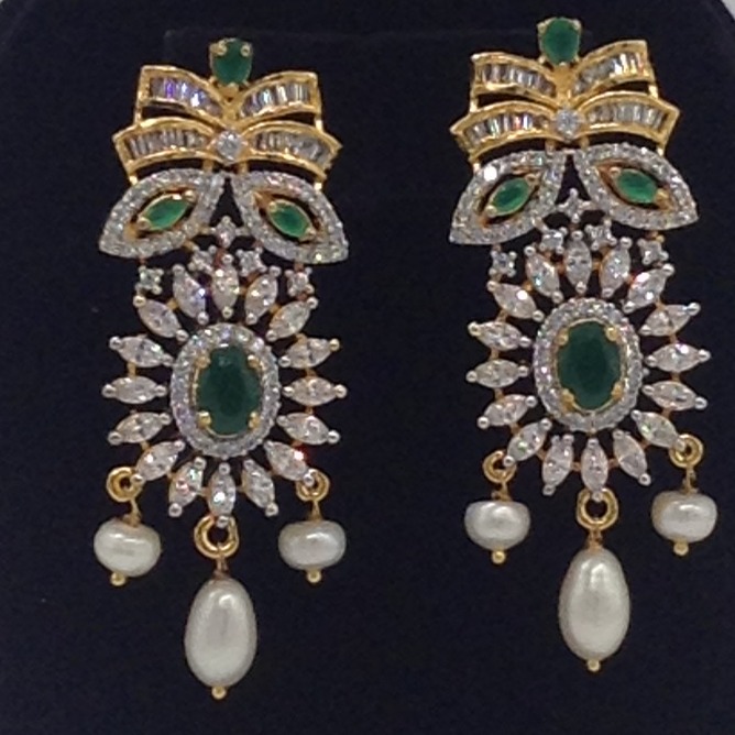 Green, White CZ And Pearls Choker Set With 6 Line Flat Pearls Mala JPS0547 - Image 3